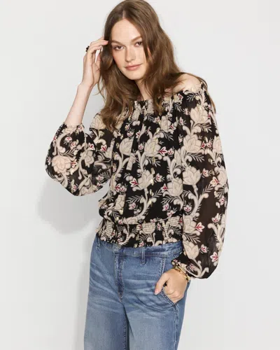 White House Black Market Off-the-shoulder Floral Jacquard Blouse In Black