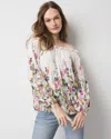 White House Black Market Off-the-shoulder Floral Pleated Blouse In Forever Garden Pl Ecru