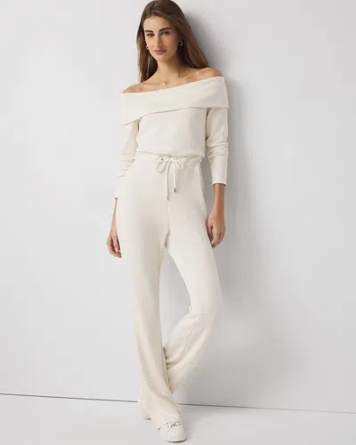 White House Black Market Off-the-shoulder Fold-over Jumpsuit In White