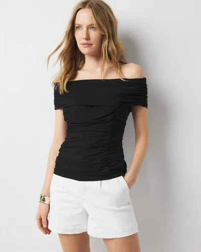 White House Black Market Off-the-shoulder Ruched Mesh Top In Black