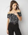 White House Black Market Off-the-shoulder Ruched Mesh Top In Outline Flower Black