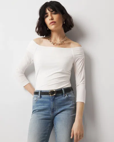 White House Black Market Off-the-shoulder Ruched Top In White