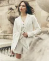 White House Black Market One-button Blazer In Chalk/black Pinstripe