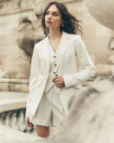 White House Black Market One-button Blazer In Chalk/black Pinstripe