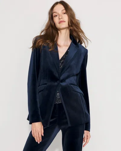 White House Black Market One-button Velvet Blazer In Blue