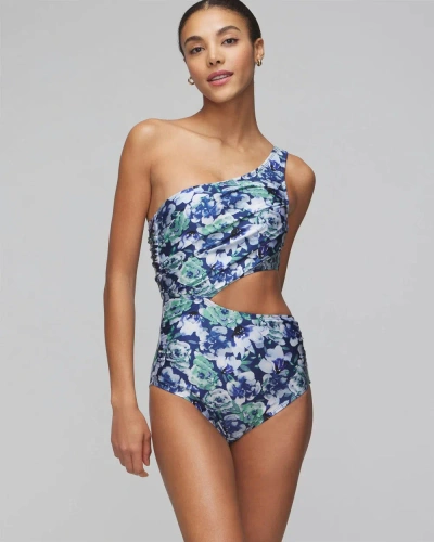 White House Black Market One Shoulder Cutout One Piece In Michelle Floral Midnight