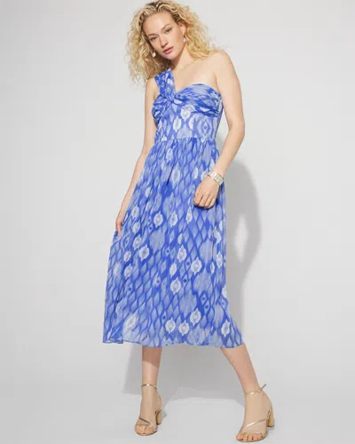 White House Black Market One-shoulder Ikat Print Midi Dress In Silver