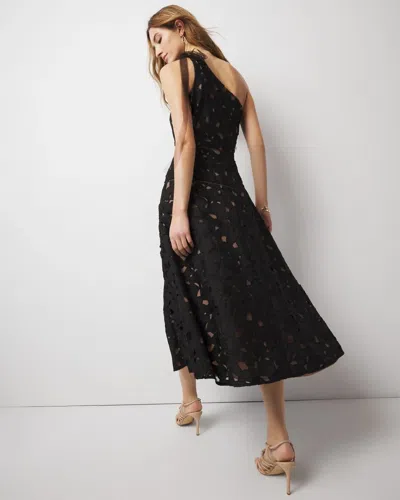 White House Black Market One-shoulder Lace Midi Dress In Black