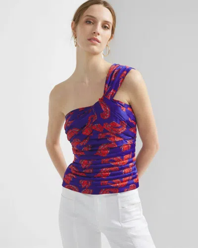 White House Black Market One-shoulder Pleated Bustier Top In Mia Paisley Ao Sanctuary