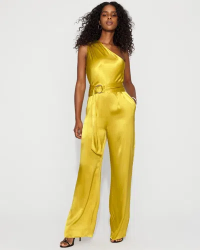 White House Black Market One-shoulder Satin Belted Jumpsuit