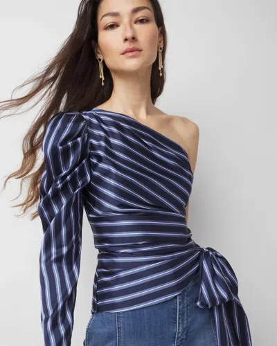 White House Black Market One-shoulder Satin Blouse In Althea Str Officerecru