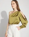 White House Black Market One-shoulder Satin Blouse In Green