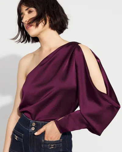 White House Black Market One-shoulder Satin Blouse In Purple