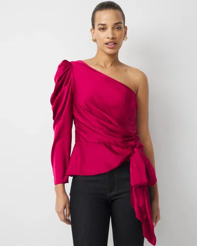 White House Black Market One-shoulder Tie-waist Satin Blouse In Pink