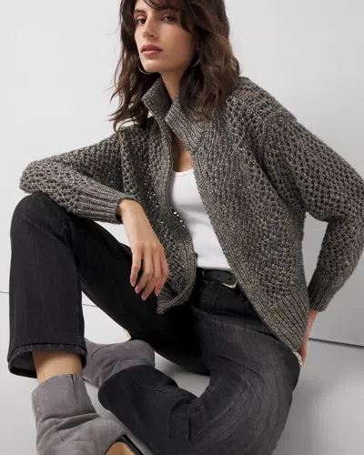 White House Black Market Open Stitch Zip-up Cardigan Sweater In Mixed Metallic