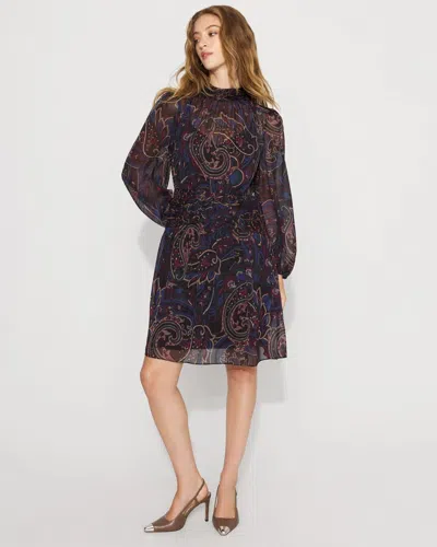 White House Black Market Paisley Mockneck Chiffon Dress Top