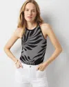 White House Black Market Palm Print Halter Sweater Tank Top In Tonal Leaf L Pl Black