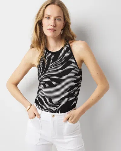 White House Black Market Palm Print Halter Sweater Tank Top In Tonal Leaf L Pl Black