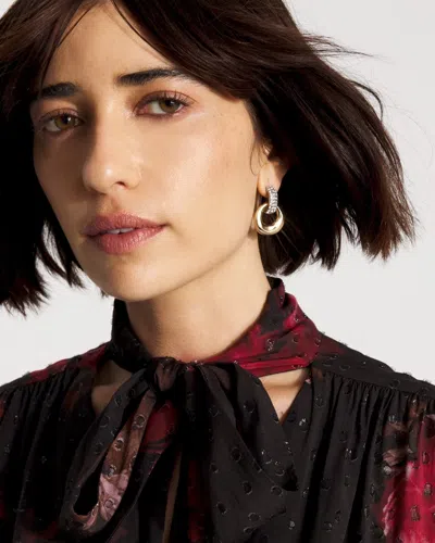 White House Black Market Pave Drop-hoop Earrings |  In Gold