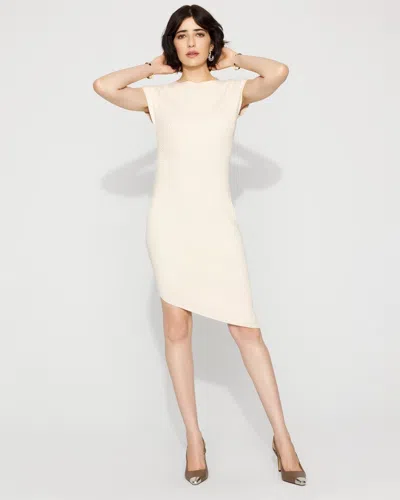 White House Black Market Petite Asymmetric Ribbed Sweater Dress In White