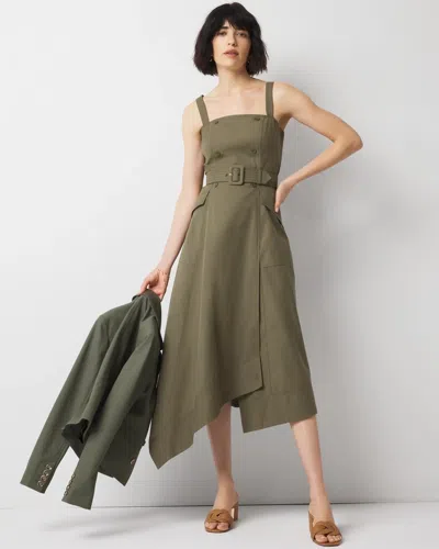 White House Black Market Petite Asymmetric Trench Midi Dress In Forever Olive
