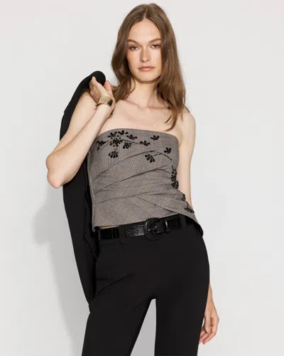White House Black Market Petite Beaded + Plaid Draped Bustier Top In Gray