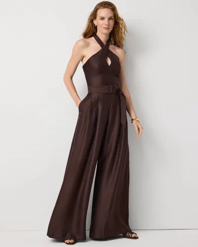 White House Black Market Petite Belted Halter Jumpsuit In Brown