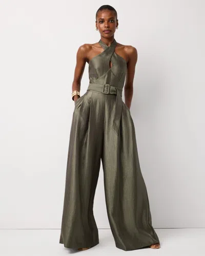 White House Black Market Petite Belted Halter Jumpsuit In Gray