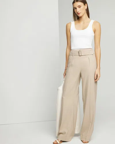 White House Black Market Petite Belted Wide-leg Woven Pants In Biscotti Beige