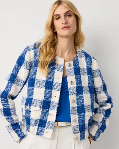 White House Black Market Petite Boucl Plaid Bomber Jacket