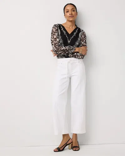 White House Black Market Petite Braided Belt High-rise Wide Leg Crop Jeans In White