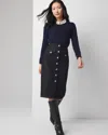 White House Black Market Petite Button Front Denim Midi Skirt In Dark Wash Denim