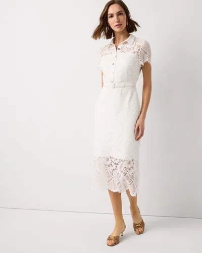 White House Black Market Petite Button-front Lace Midi Dress In White