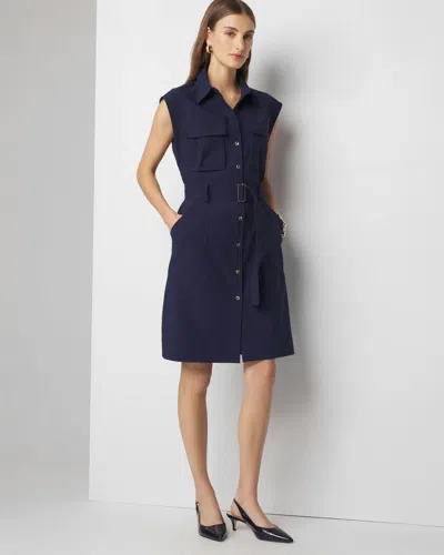 White House Black Market Petite Cap-sleeve Utility Mini Shirt Dress In Officer Blue