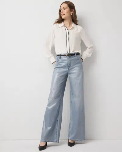 White House Black Market Petite Clear Coated Extra High-rise Palazzo Jeans In Blue