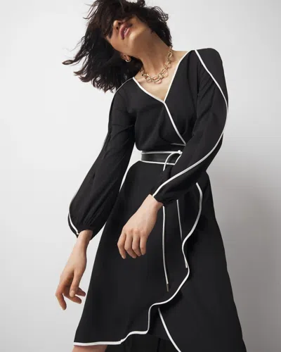 White House Black Market Petite Contrast Ruffle Midi Dress In Black
