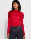 White House Black Market Petite Convertible Mockneck Ribbed Knit Top In Red