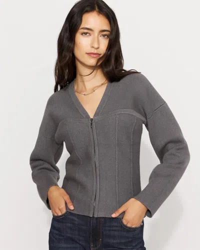 White House Black Market Petite Corset Detail Zip-up Sweater Jacket In Gray