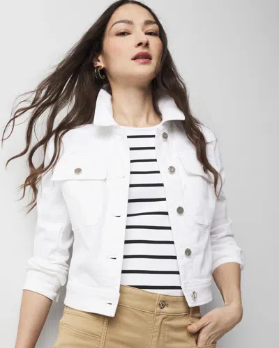 White House Black Market Petite Cropped Denim Jacket In White