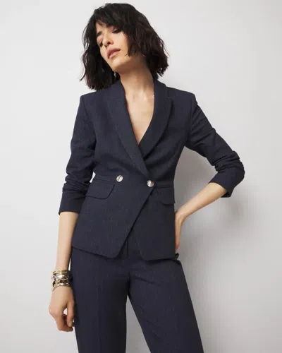 White House Black Market Petite Cropped Studio Blazer In Dark Indigo Crosshatch