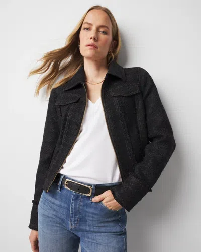 White House Black Market Petite Cropped Tweed Trucker Jacket In Officer Blue W/blk Tweed