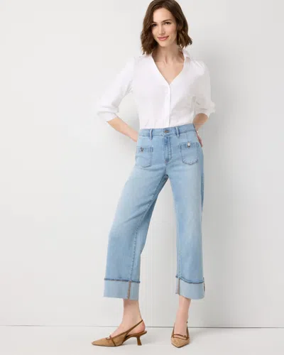 White House Black Market Petite Cuffed High-rise Wide Leg Crop Jeans