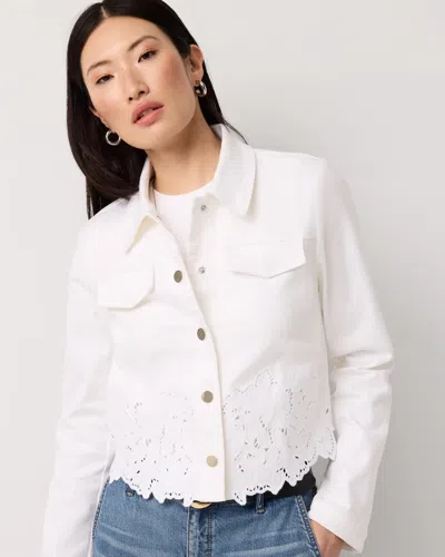 White House Black Market Petite Cutwork Denim Jacket In White