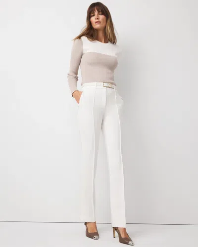 White House Black Market Petite Double Weave Zoey Straight Pants In White