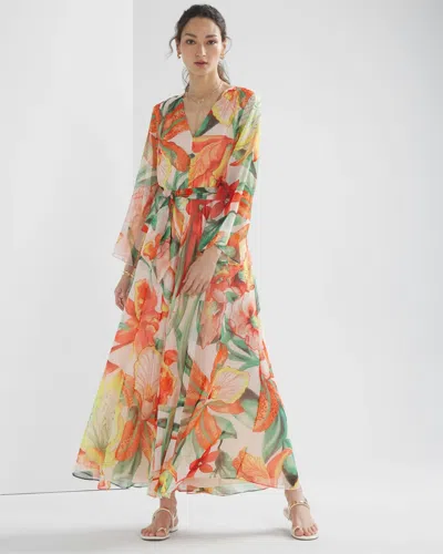 White House Black Market Petite Drama Maxi Dress In Jungle Flower Xl Ecru