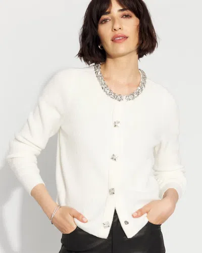 White House Black Market Petite Embellished Button-front Cardigan Sweater In White