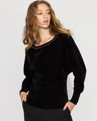 White House Black Market Petite Embellished Dolman Chenille Sweater In Black