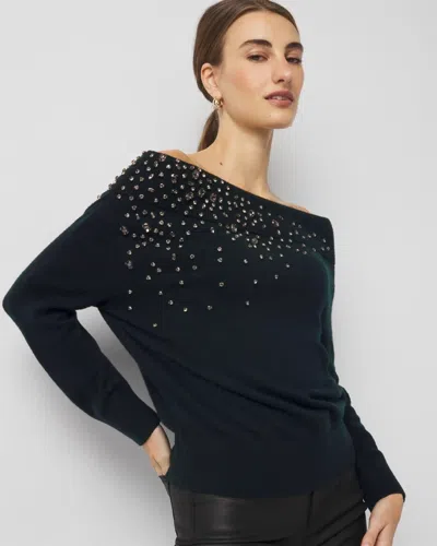 White House Black Market Petite Embellished Off-the-shoulder Sweater