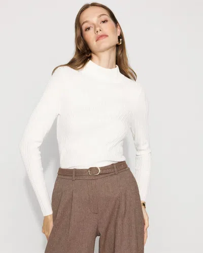 White House Black Market Petite Essential Mock Neck Ribbed Sweater In White