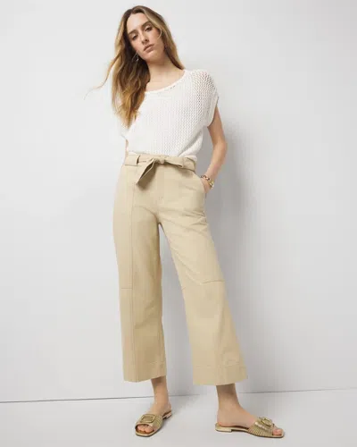 White House Black Market Petite Extra High-rise Pret Belted Wide Leg Cropped Pant In Warm Sand